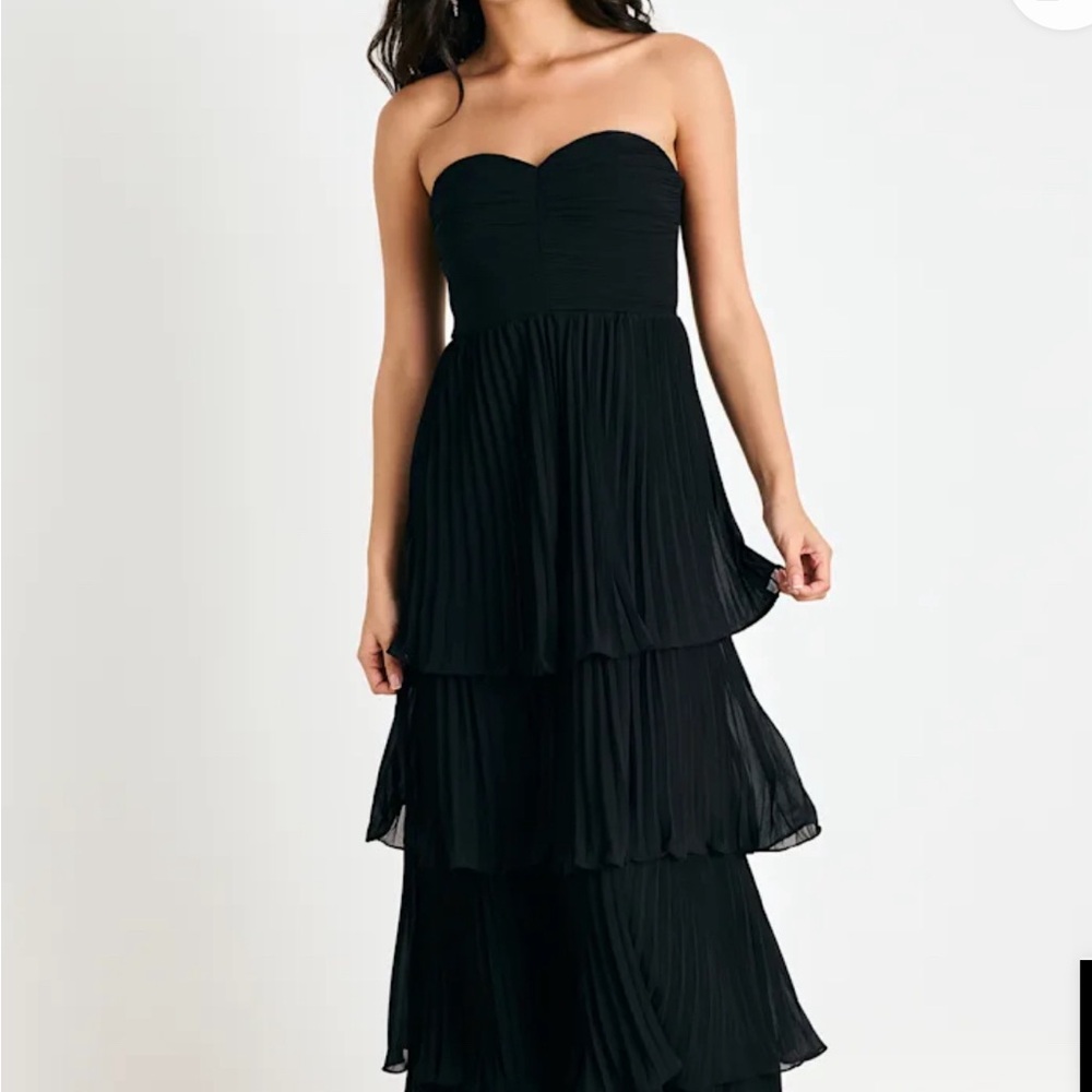 Lulus Strapless Tiered Maxi Pleated Chiffon Women Dress Size L NWT